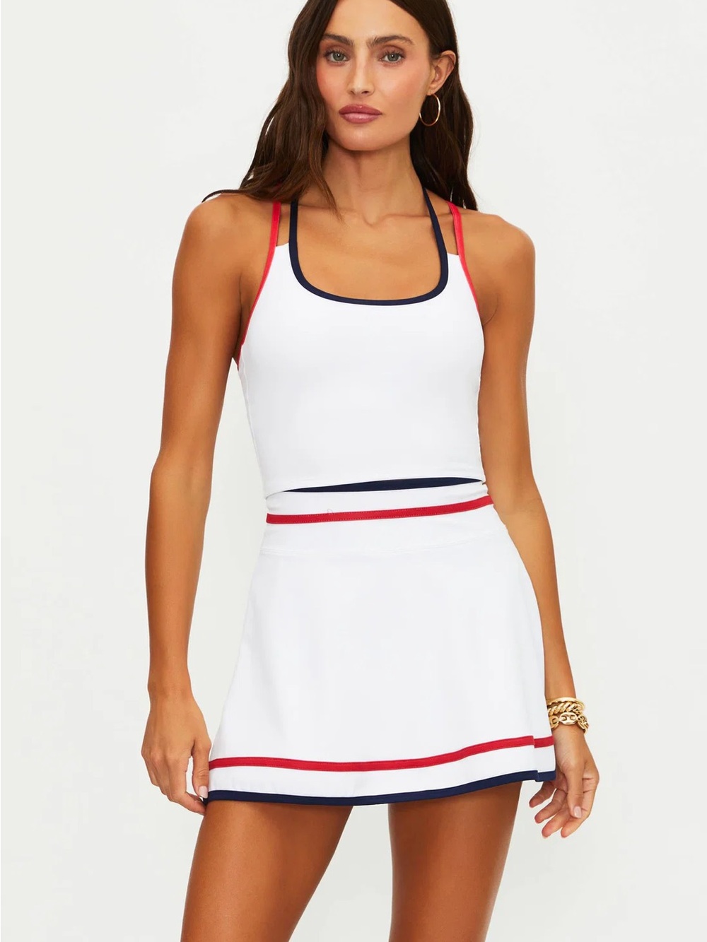 Beach Riot White Tennis Skirt Set with Red and Navy Trim